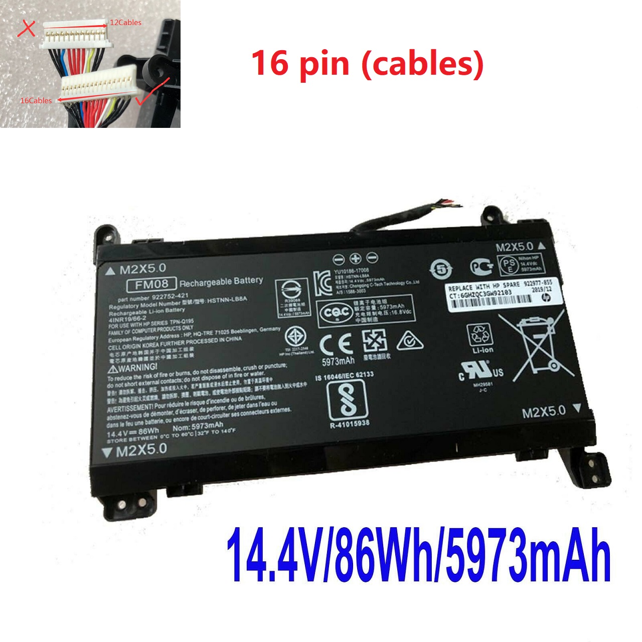 16 pin HP OMEN 17-AN013TX 922752-421 922753-421 HSTNN-LB8A kompatybilny bateria